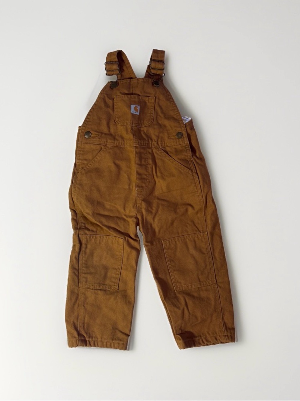 Carhartt Bib Overalls Kids 3T Flannel Lined Brown Duck Double Knee Toddler